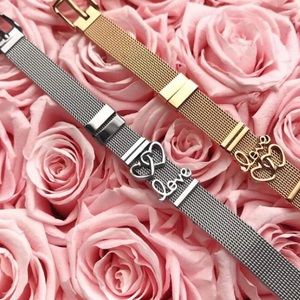 Silver Mesh Bracelets Bangles Heart Charms